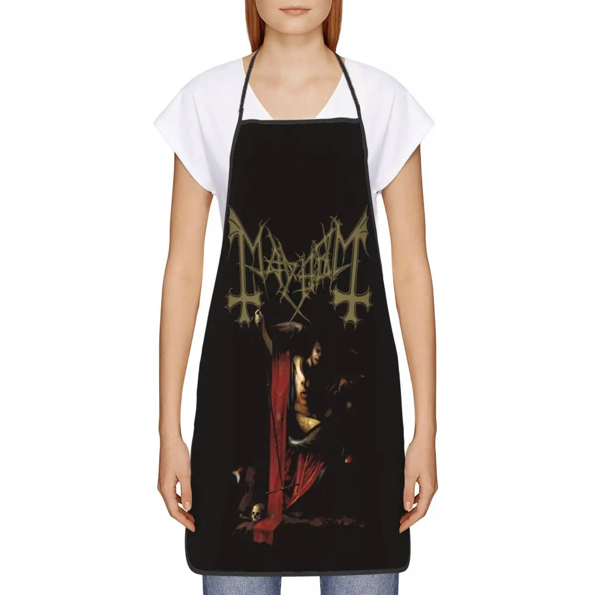 Custom Unisex Mayhems Daemon Black Metal Band Bib Apron Adult Women Men Chef Tablier Cuisine for Cooking Kitchen Gardening