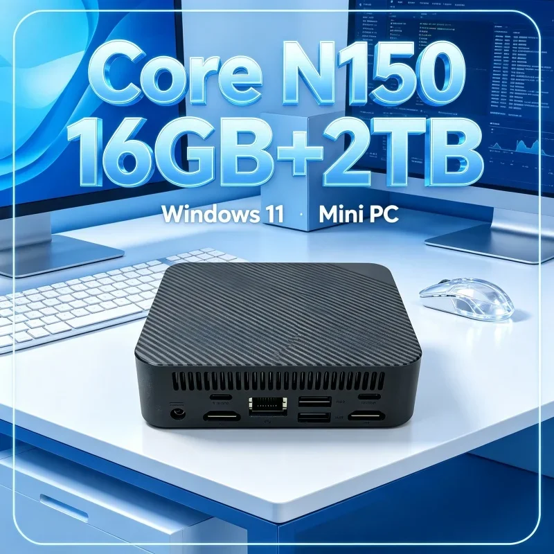 High Performance Household Office Mini PC Intel Core N150 Carbon‑Fiber Textured Windows 11 32GB RAM 1TB SSD 4K Gaming Computer
