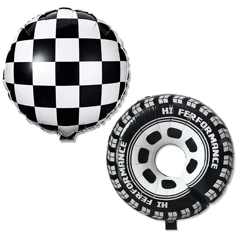 1/3/5Pcs Race Car Foil Balloons Black White Checkerboard Racing Rires Helium Balloons for Racing Car Theme Birthday Decor Supply