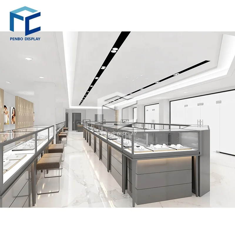 benutzerdefinierte.Schmuckvitrine Einzelhandelsgeschäft Innenarchitektur Benutzerdefinierte Glas Edelstein Juweliergeschäft Display Vitrine Cabi