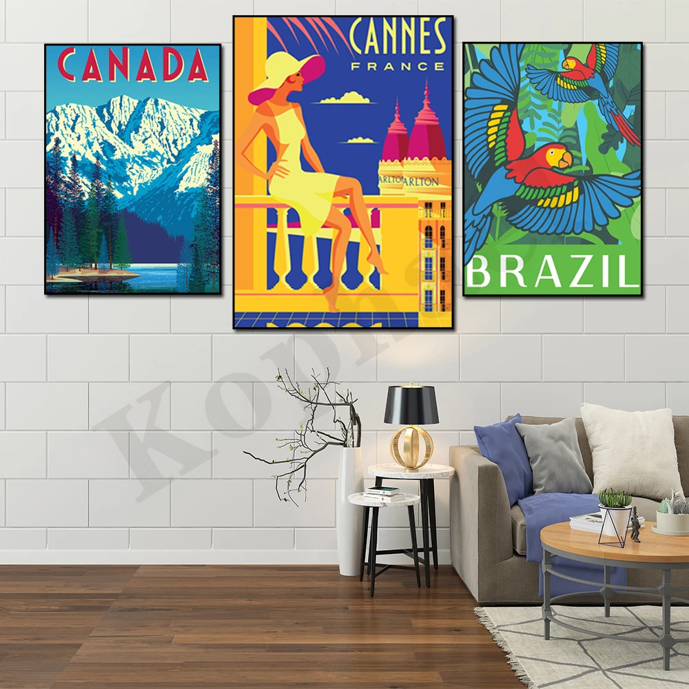 China Beijing Croatia Caribbean Cannes Canada Cambodia Brazil. City Travel Scenery. Home Wall Decor Art Canvas Painting