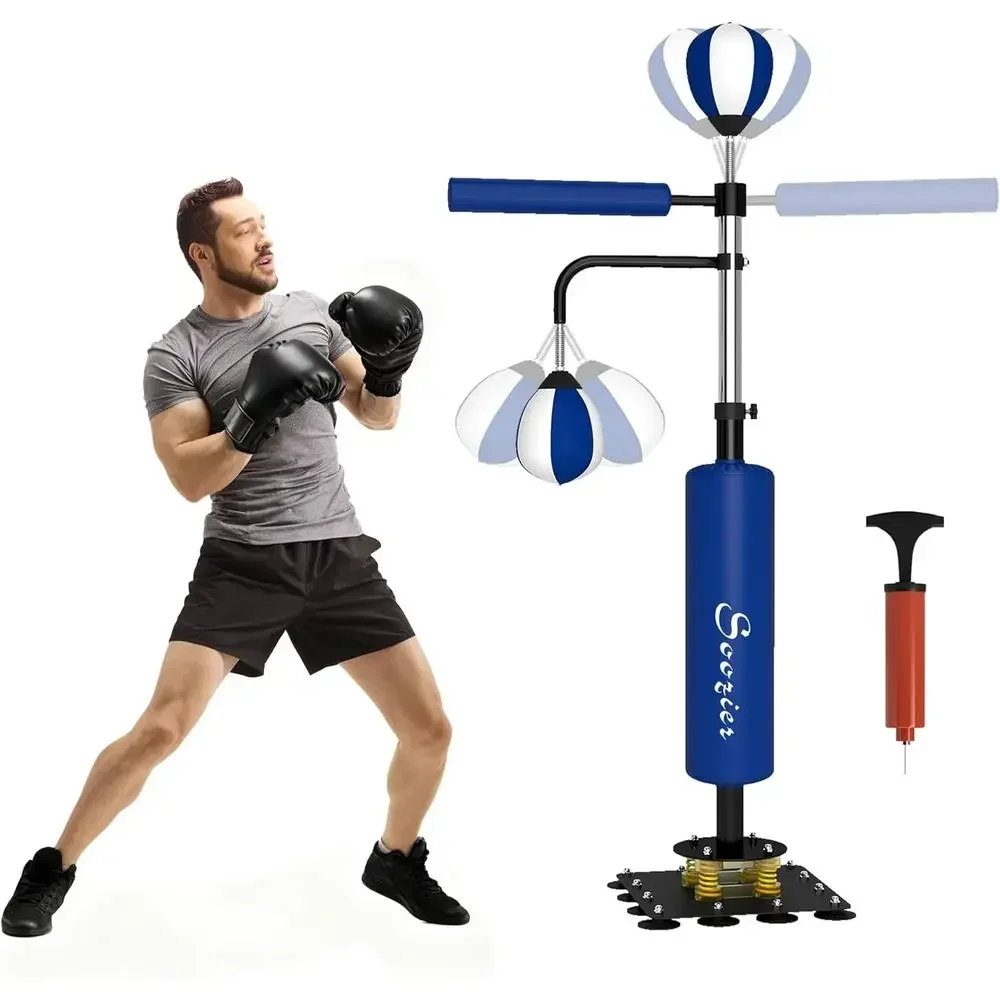 Adjustable Height Boxing Bag Stand with Speed Bag and Reaction Bar, Training Equipment with Suction Cups and Shock Absorbing Sys
