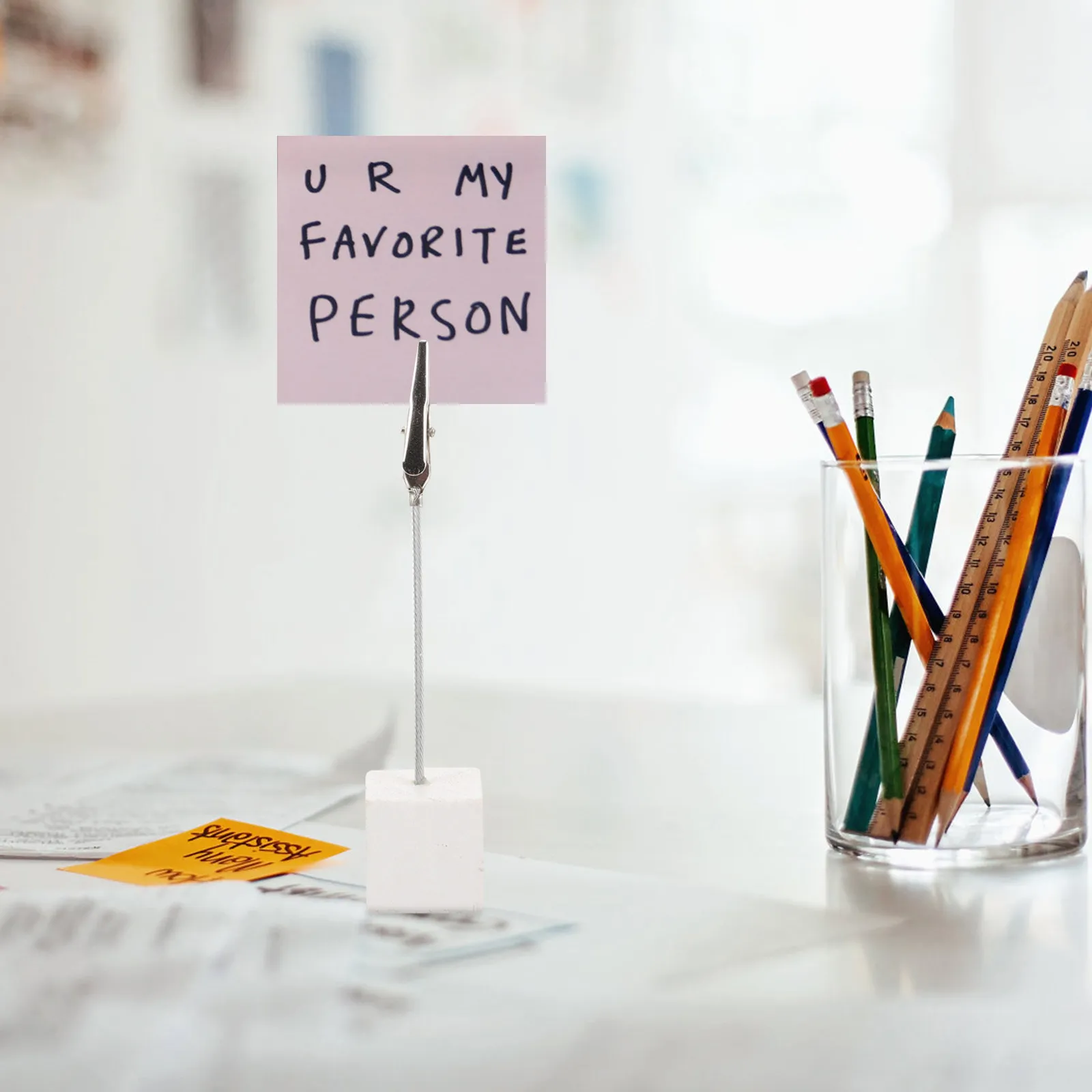 10pcs Wooden Note Clip Holder, Silver Cube Desk Organizer for Memo, Photo & Paper – 11.7cm Tall