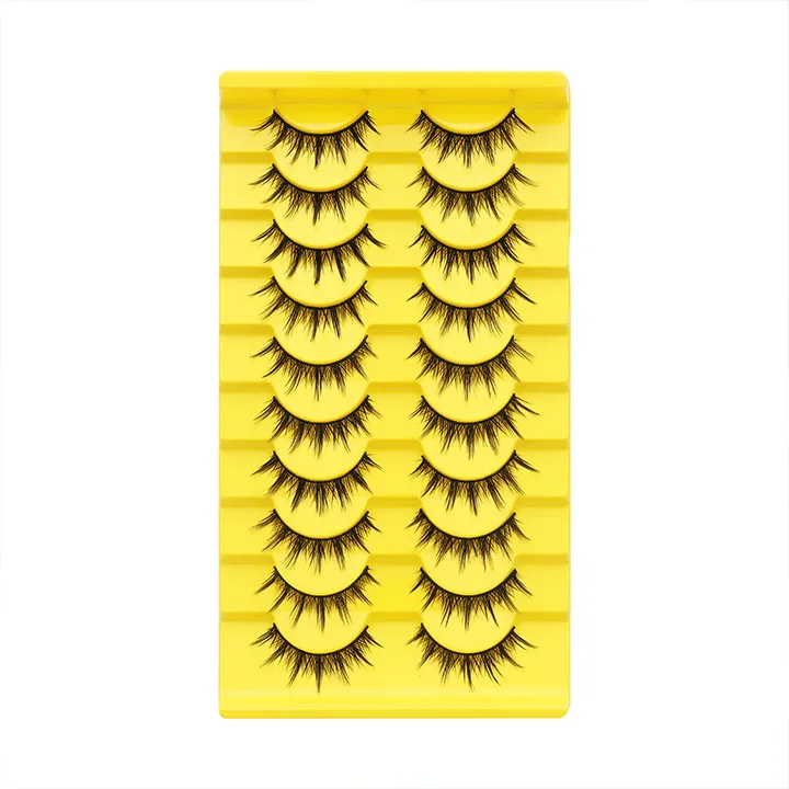 Gele trapgeplukte valse wimpers 10-paar verpakking Natuurlijk uitziende nepwimpers voor dames Make-upaccessoire