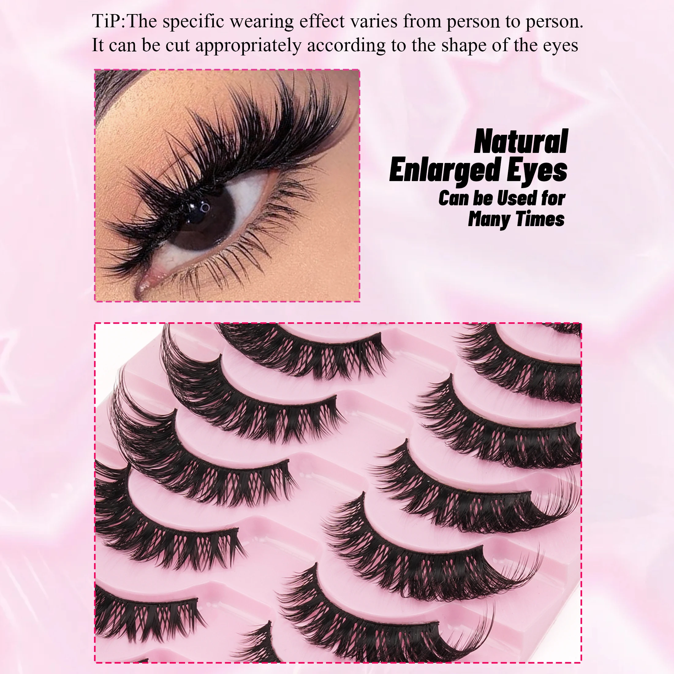 10 Pairs Manga False Eyelashes 3D Fluffy Dramatic Wispy Strip Lashes Solid Stem Reusable Eye Makeup Fake Eyelashes