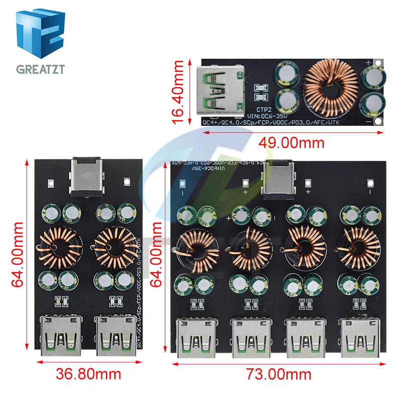 QC4.0 QC3.0 1 2 4 Way USB Type-C Mobile Phone Quick Charge Adapter 6-35V Step Down Buck Boost Module SW3518 / SW3516 For Huawei