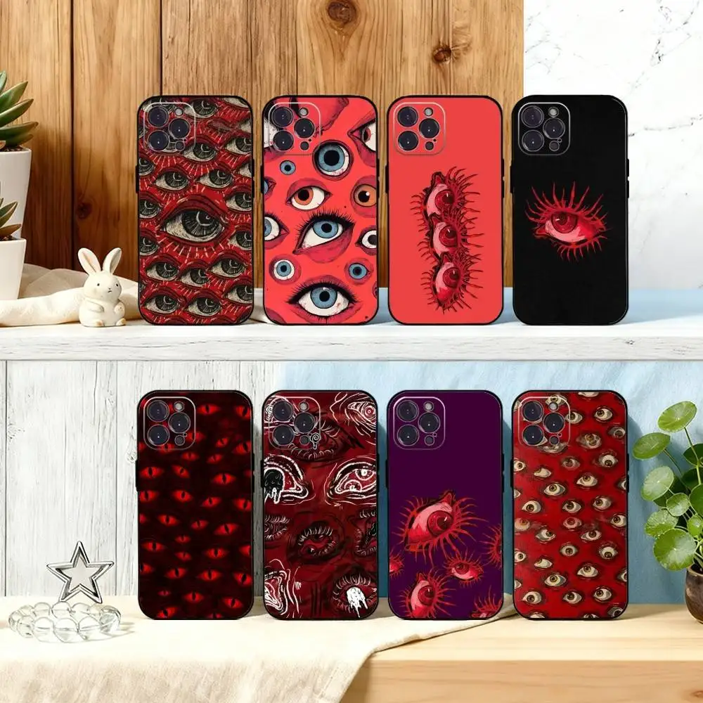 

V-variations on Eyes S-spooky Scary Red Eye Phone Case For iPhone17,16,15,14,13,12Plus,Pro Max,XS,5G Soft Silicone Black Cover