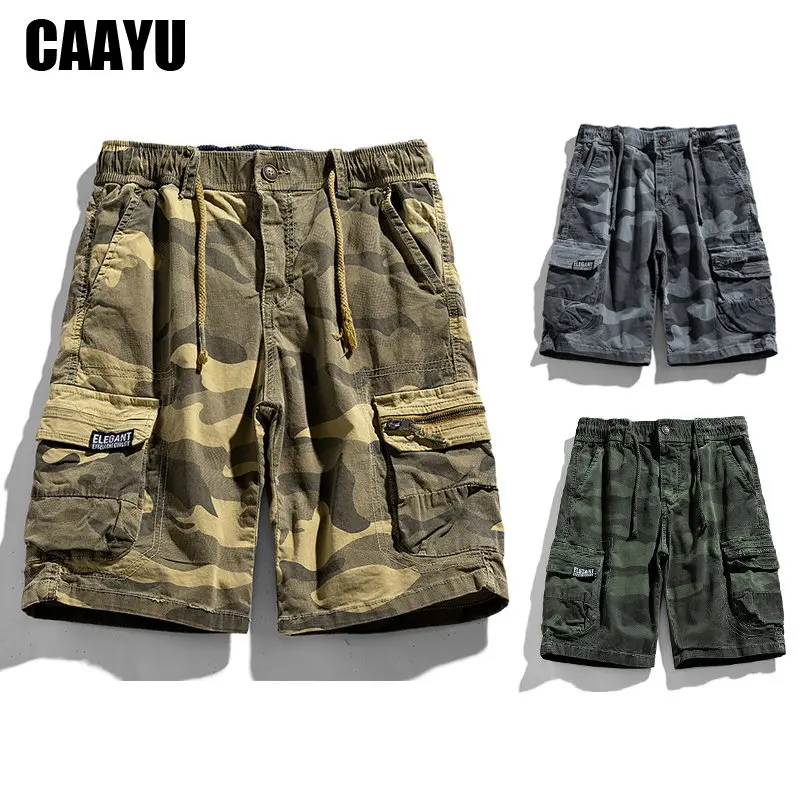 CAAYU-pantalones cortos de camuflaje de algodón para hombre, ropa de talla grande, informal, a la moda, novedad, verano, envío directo