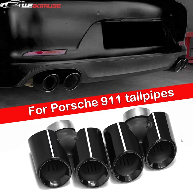 For Porsche 911  2011-2018 Square Tailpipe Upgrade Round Quad Stainless Steel Muffler Nozzle Exhaust System