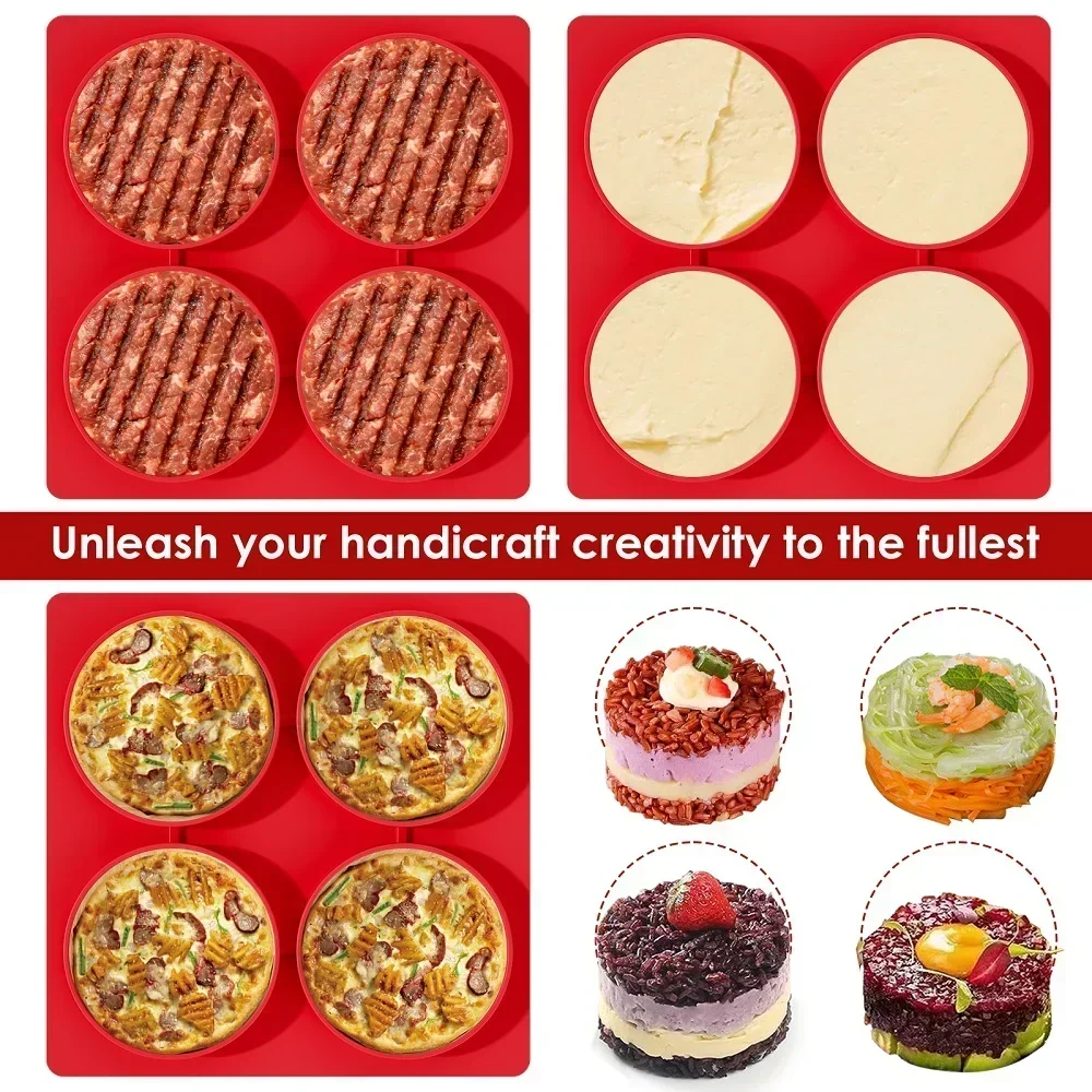 4 Pcs Innovative 4-in-1 Burger Press And Container Set For Perfect Uniform Patties Non-Stick Silicone Kitchen Bakeware