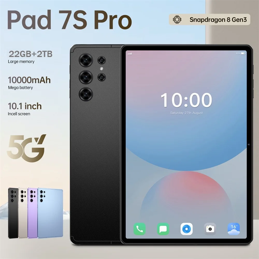 

2025 Pad 7s Pro Оригинальный планшет Android 15 Tab 4G 5G Dual SIM 10000 мАч WIFI Планшеты 10,1-дюймовый HD-экран Детский планшетный ПК