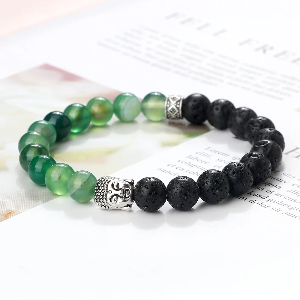 Tibetan Buddha Head Bracelets 8MM Natural Stone Tiger Eye Lava Beads Bangles For Women Men Fashion Couple Prayer Buddhist Gift view 3