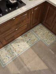 Flower Bird Pattern Kitchen Carpets Waterproof Oil-proof PVC Door Mat Retro Stain-resistant Carpet Anti-slip Easy To Clean Rugs