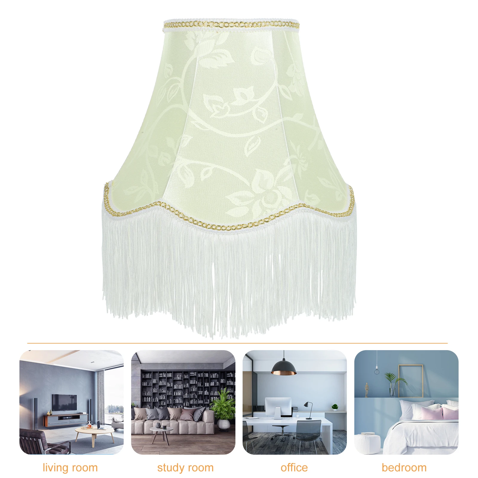 

Fringe Tassel Lampshade 13x25x19 Gold Flower Bell Shaped Vintage Lampshades for Bedroom Desk Table Lamps European