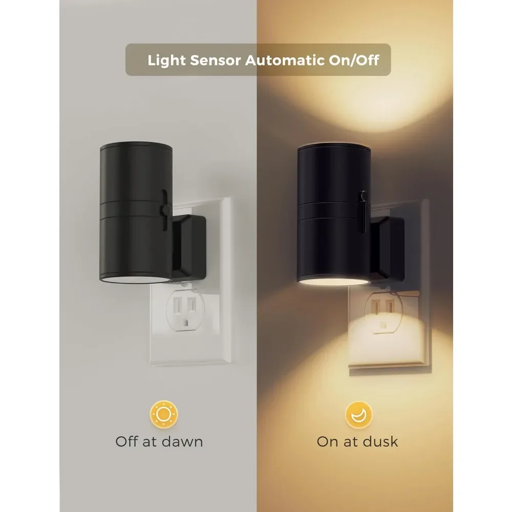 Modern Night Lights Plug into Wall, Dusk to Dawn Sensor, Soft White 3000K, 0-100LM Adjustable Brightness 2 Pack