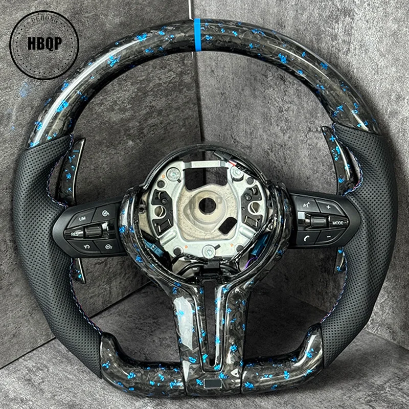 Dostosowane niebieskie kute kierownice z włókna węglowego, modyfikacja pasująca do BMW F30 F10 F31 F20 E90 F01 F90 F25 F22 F36 F33 F32