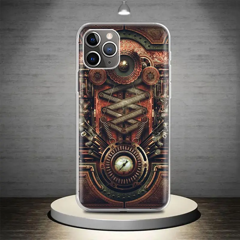 Steampunk Gear Mechanical Phone Case Cover For iPhone 14 13 Pro 11 15 Art 12 XR X XS Max 7 8 6S Plus SE Soft Pattern Coque Fun