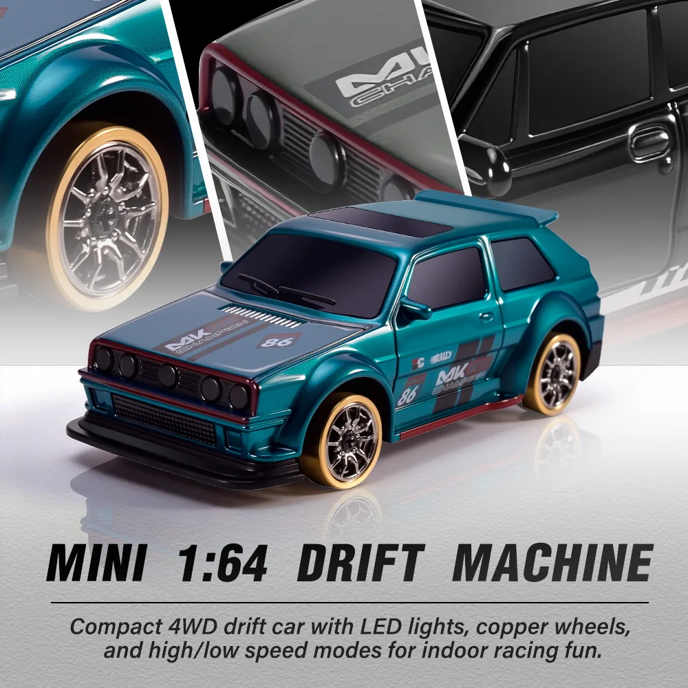 9IMOD 1/64 RC Drift Car 2.4G 4WD Full Proportional RC Car with Gyro LED Lights Magnetic Charging Dual Speed Control