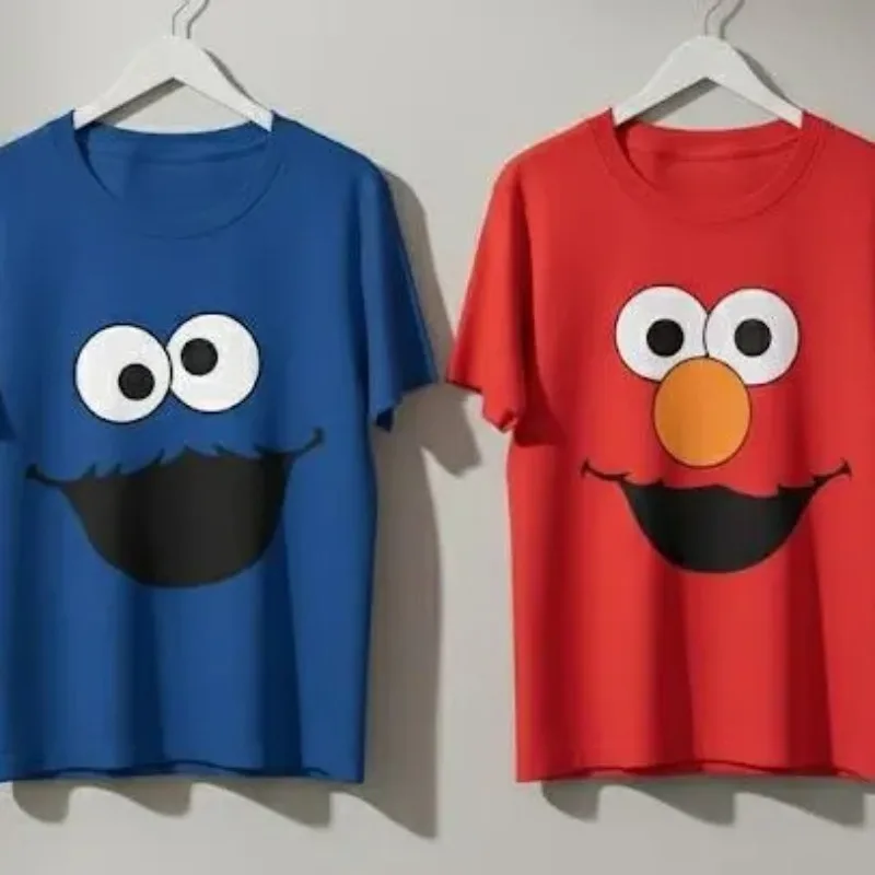 Conjunto de camisetas de juego de rol de Sesame Street - Camiseta de Elmo y Cookie Monster, nueva camiseta de primavera/verano para hombre, informal, unisex