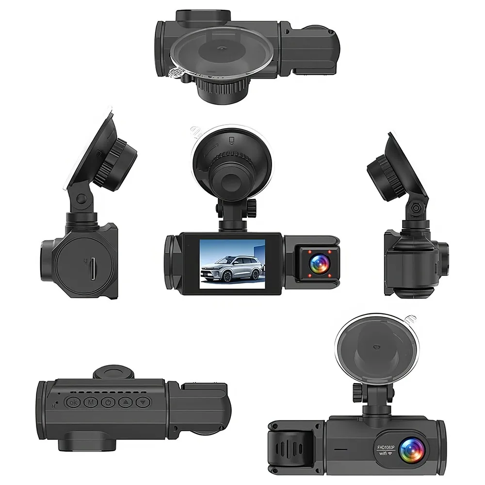3 Channel Dash Cam WiFi 1080P Car Camera 3-Lens Front Inside Rear Video Recorder 2.0 Inch Screen Loop Recording Car DVR Dashcam