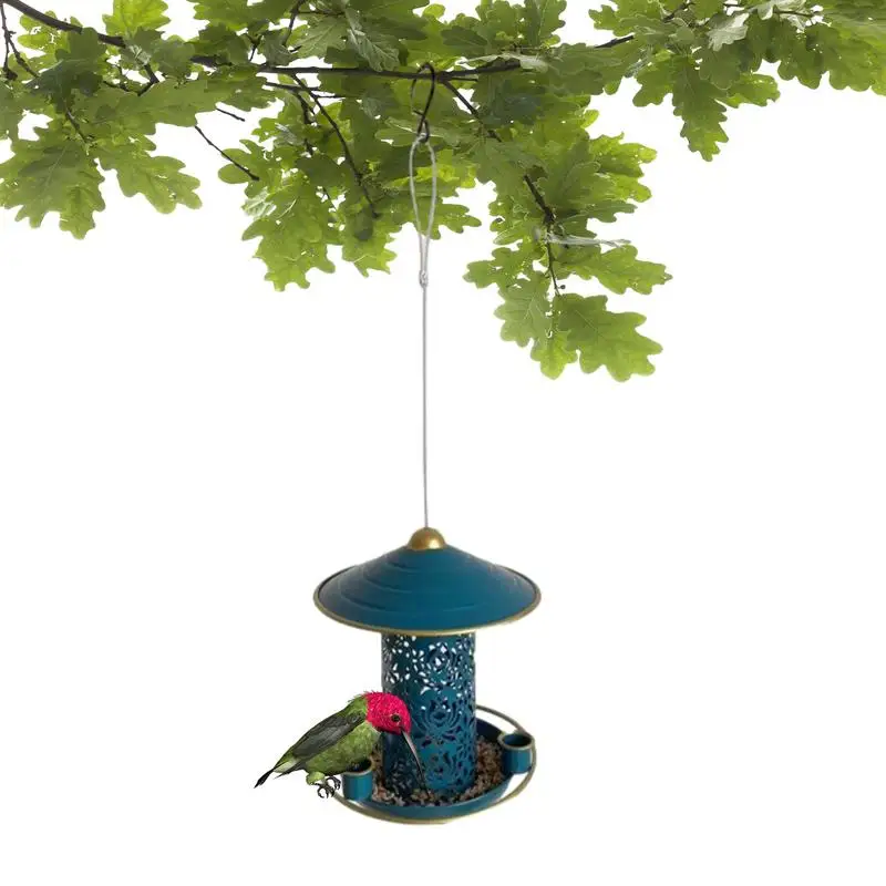 Outdoor Bird Feeder Wild Bird Hang Feeding Station Weather Resistant Bird Feeder With 3 Water Cups 360 Circular Perch For Yard