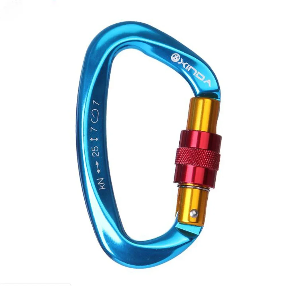 25KN D Shaped Mountaineering Caving Rock Climbing Carabiner Safety Screw Master Lock Buckle Escalade Equipement