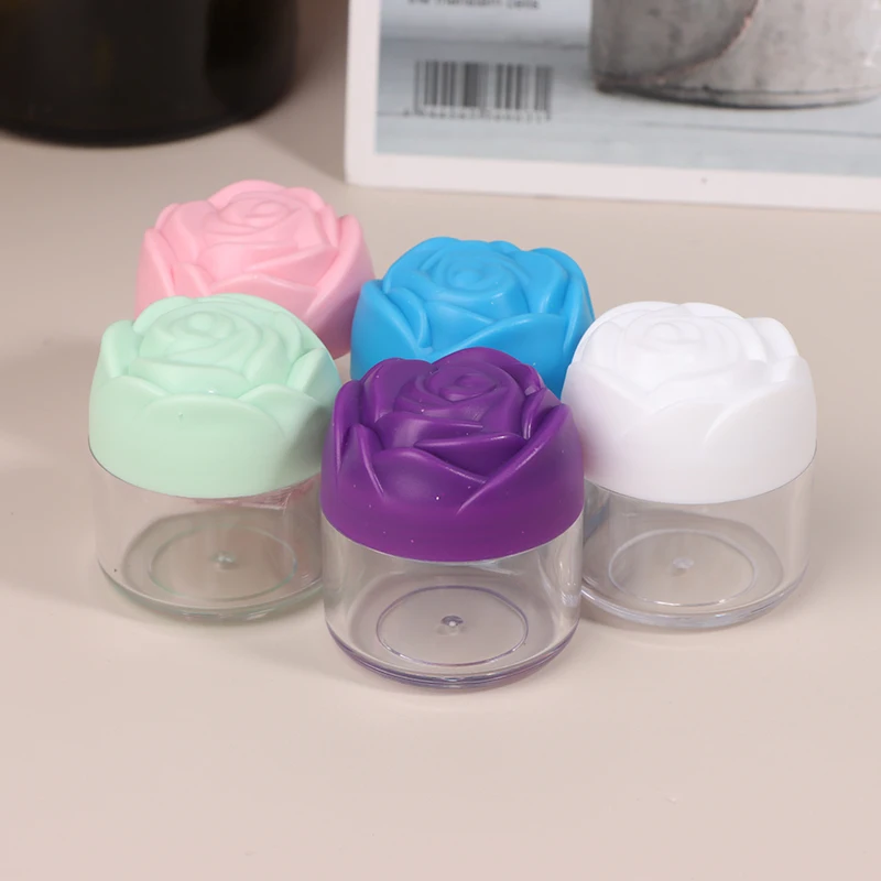 6Pcs 20g Plastic Cosmetic Cream Containers With Rose Shaped Screw Caps Empty Makeup Sample Jars Lip Balm Pot Jar