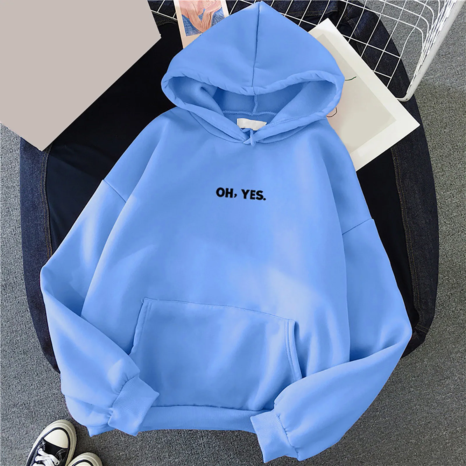 Women\'S Casual Loose Letter Printed Lightweight Autumn Winter Hoodie With Fleece Cute And Trendy Pullover Sweatshirt With Hem