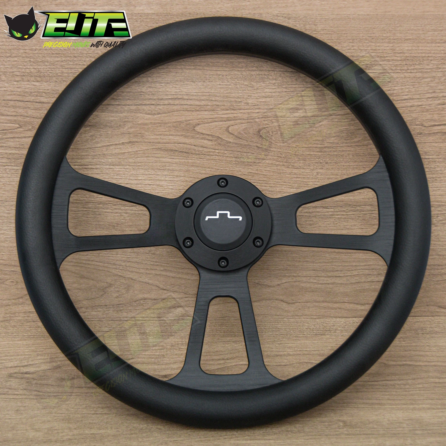 14inch Universal Semi Truck Steering Wheel Black Leather Classic Steering Wheel for Chevrolet