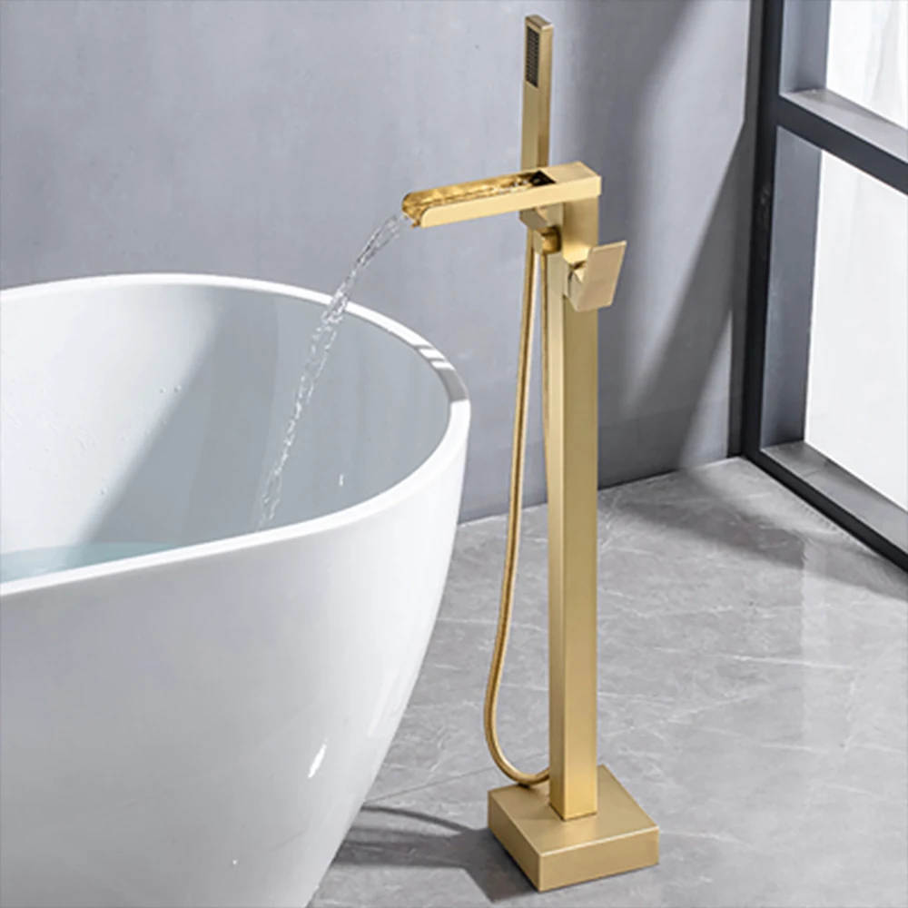 Original brand newFactory Wholesale Price Classic Simple Square Bathroom Waterfall Large Flow Floor Standing Bathtub Faucet