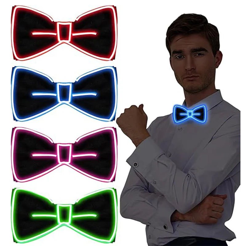 Świecąca w ciemności mucha LED dla mężczyzn i chłopców, neonowe akcesoria, zabawny kostium cosplay, regulowana, na Nowy Rok, karnawał, nocne wydarzenia.