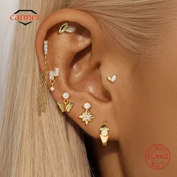 CANNER 1 Pair Horse Eye Butterfly Zircon Minimalism Stud Earrings For Women 925 Sterling Silver Ins Octagonal Star Earrings Gift