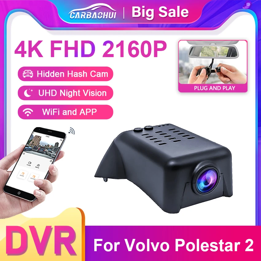 

New! Plug and play Car Dvr Dash Cam Camera Video Recorder Original For Volvo Polestar 2 2020 2021 2022 2023 UHD 4K DashCam