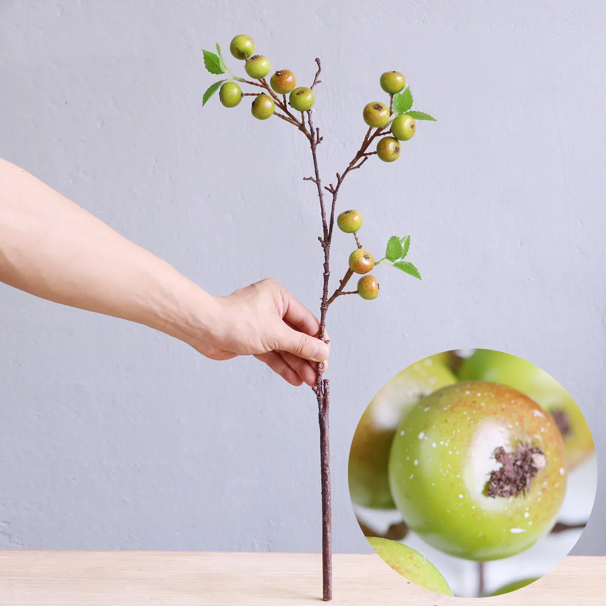 Gut aussehender kleiner Apfel, künstliche Blumen, künstliche Früchte, langer Zweig für Zuhause, Wohnzimmer, Dekoration, Tabelle, Weihnachtsdekoration – Detail 10