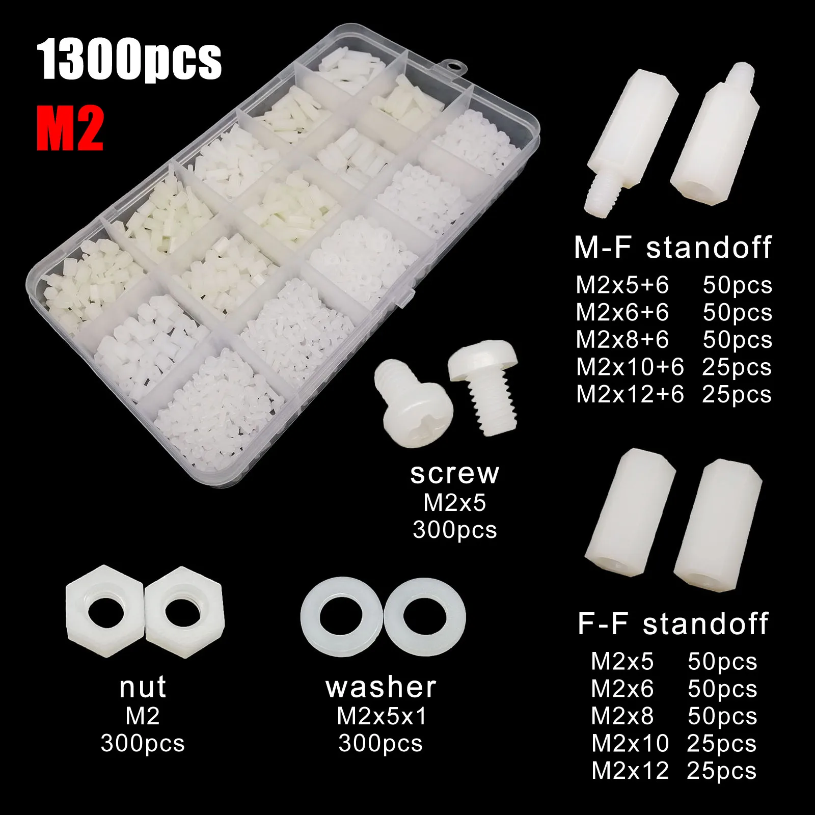 1 doos Plastic Nylon Hex Hexagon Spacer Kolom Standoff Schroef Moer Ring Kit Set voor PCB Moederbord M2 M2.5 M3 M4 Zwart Wit