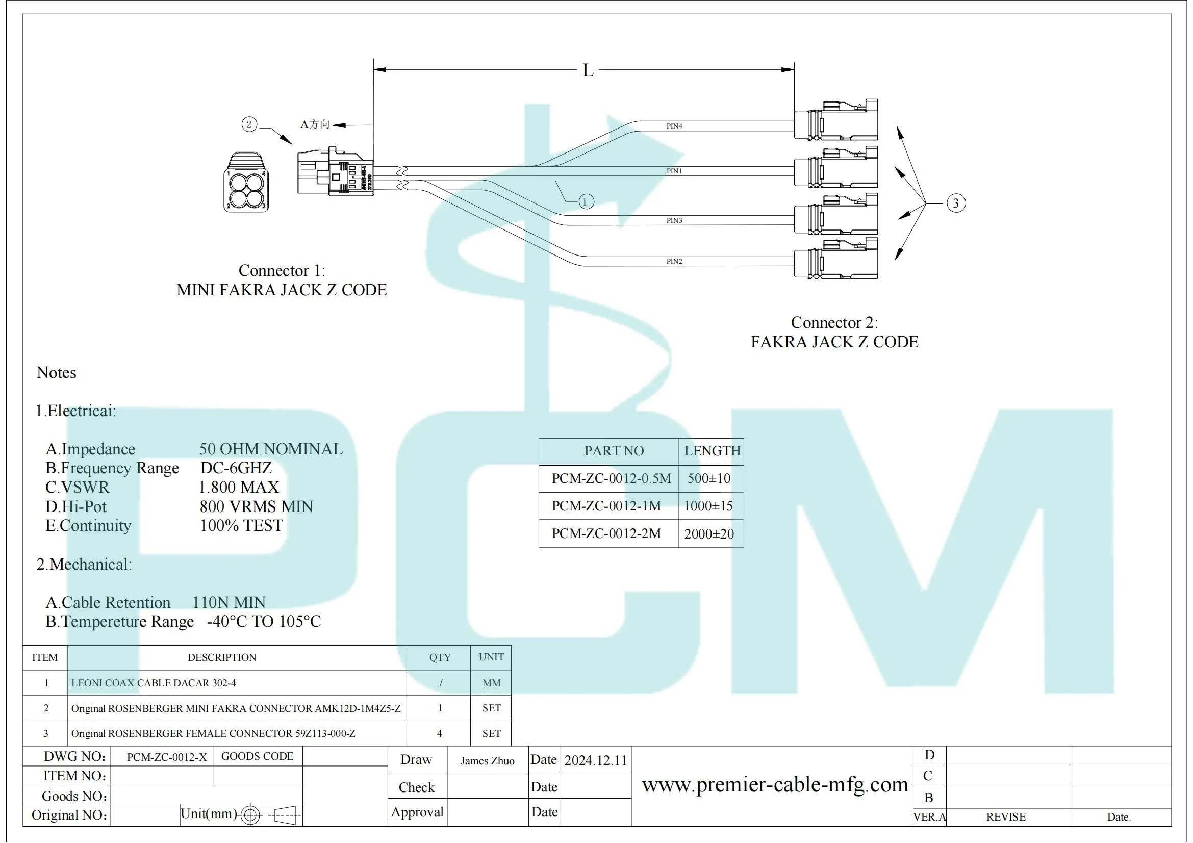 Quad HFM Mini FAKRA Kabel für GMSL-Kameras, ZED X Kameras, Rosenberger Mini FAKRA 4-in-1 AMK12D-1M4Z5-Z zu FAKRA 59Z113-000-Z – Detail 5