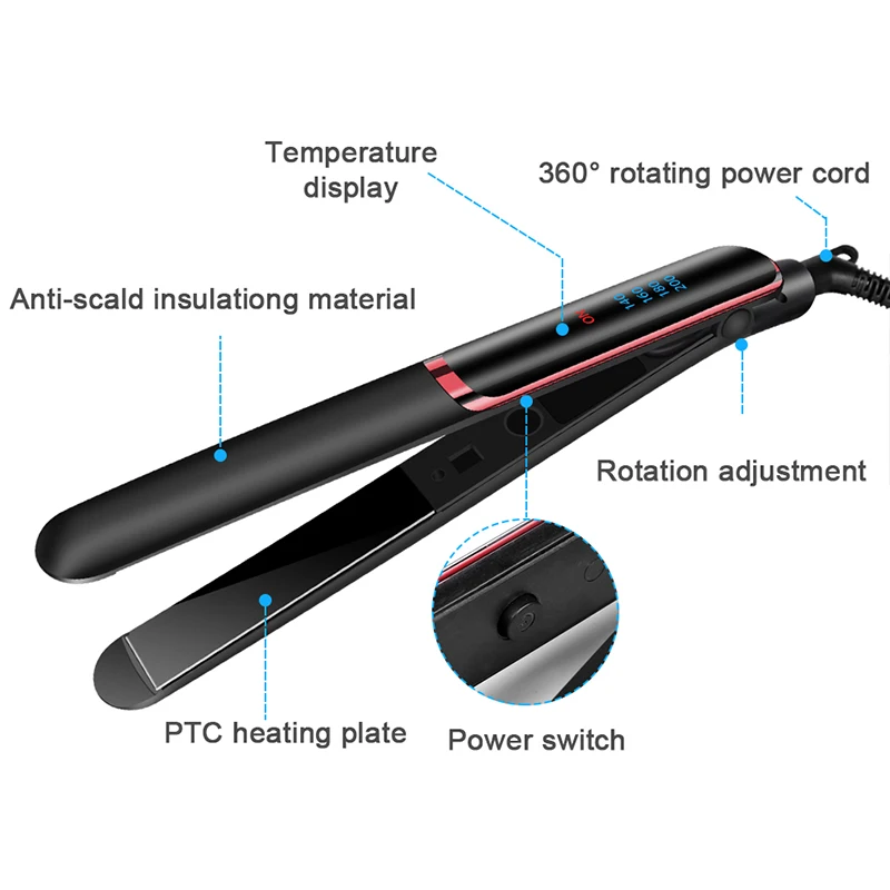 Professioneller Haarglätter aus Keramik, ionisches, schnelles Aufheizen, flaches Haar, Negativ-Ionen-Eisen, LCD-Display, Haarglätter – Detail 3