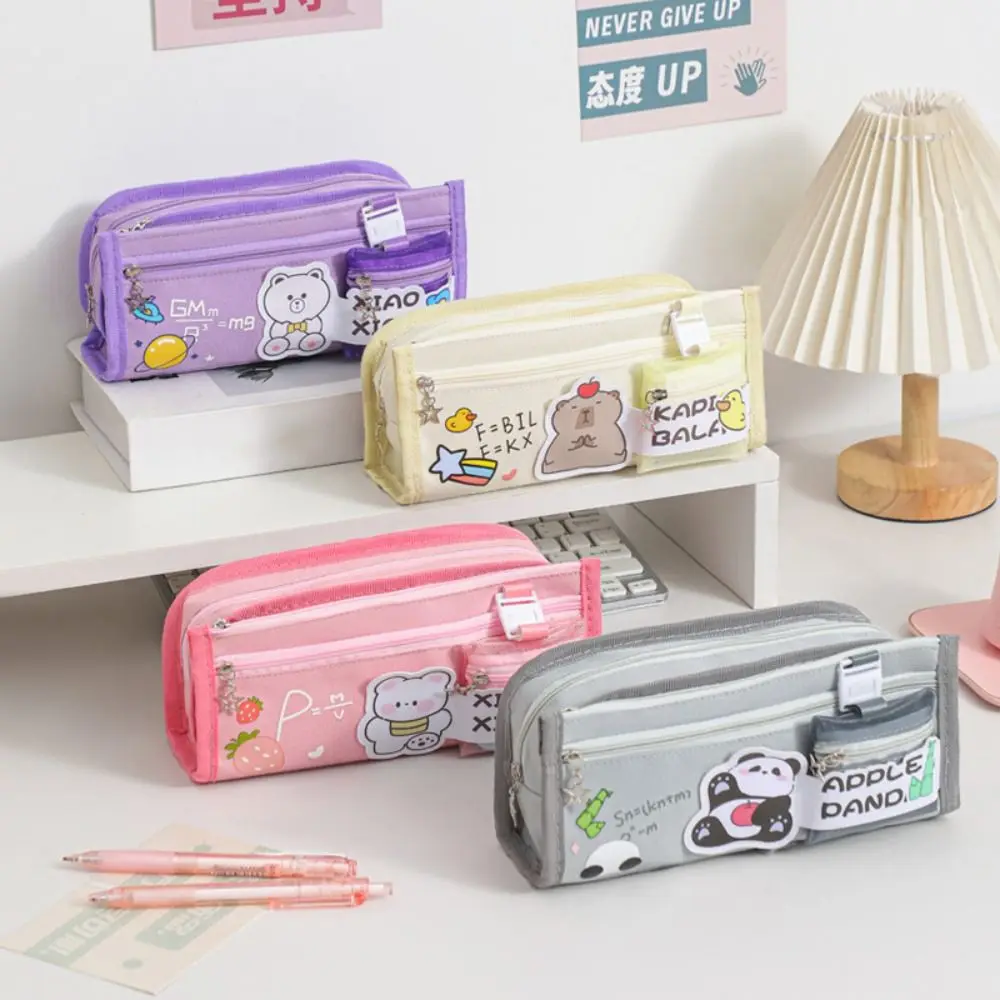 Panda capivara lápis caso urso grande capacidade dos desenhos animados caneta bolsa caixa de armazenamento com zíper saco de armazenamento de papelaria material escolar