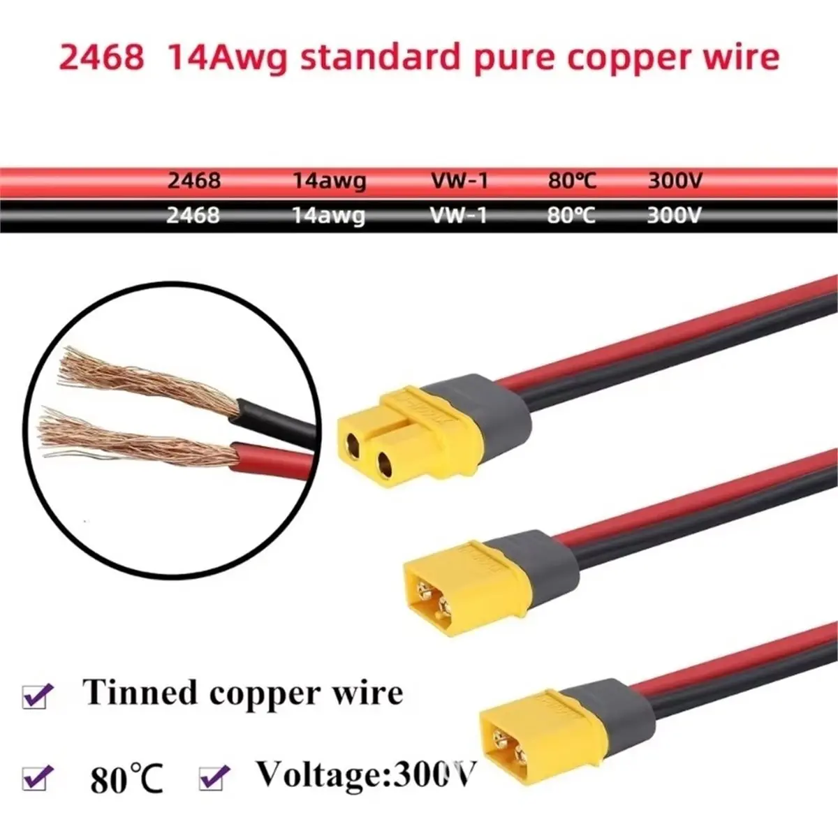 Y-Splitter Cable 14AWG 2 Female to 1 Male Parallel Wire for Solar Panel Power Station Battery Charging Harness