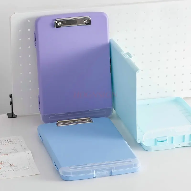 

1pcs Multi functional folder board clip writing pad side opening test paper storage box 2-in-1 storage and organizing tool