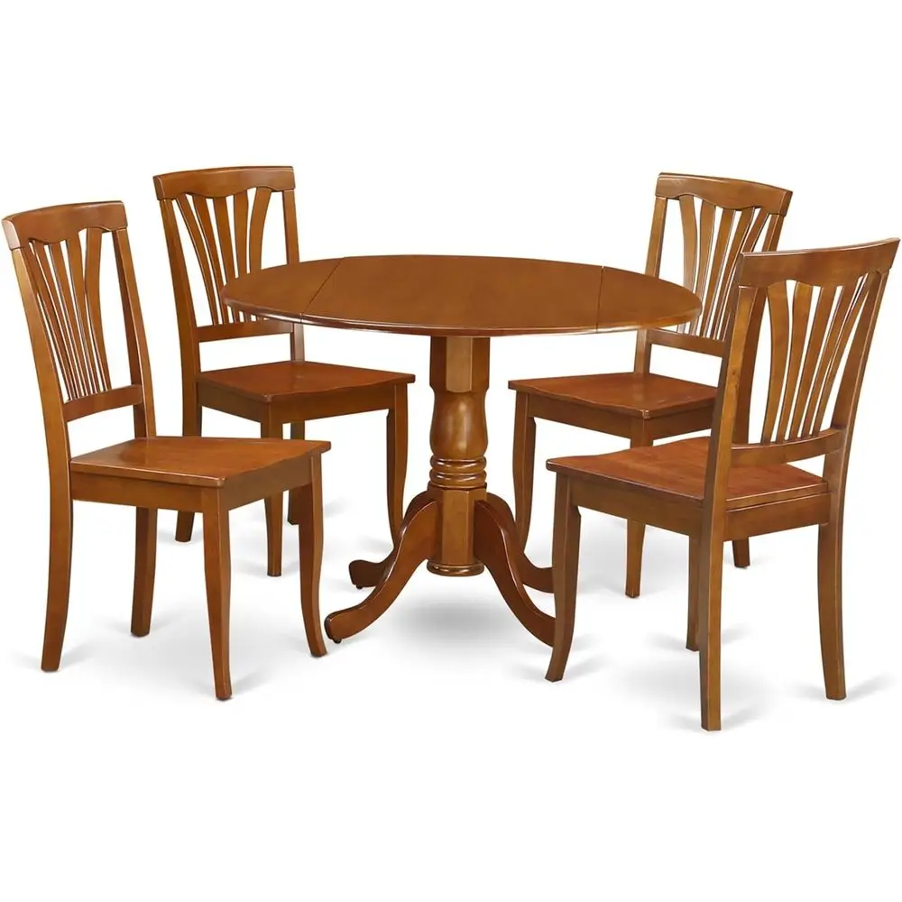 DLAV5-SBR-W 5 Piece Kitchen Table & Chairs Set Includes a Round Dining Room Table with Droplea and 4 Dining Chairs, 42x42 Inch,