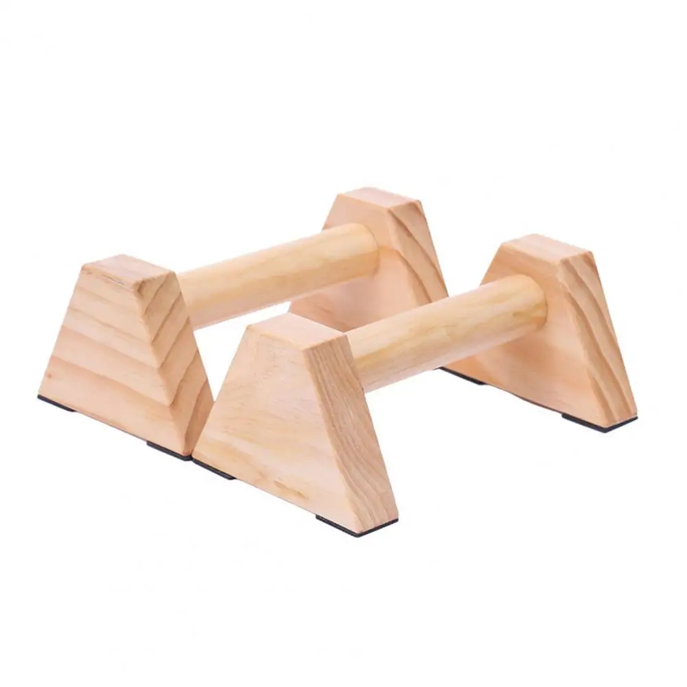 1 Pair Push-up Bar Triangle Support Wood Parallettes Portable Quadrangle Design Parallettes Bar Anti Slip Bottom Push Up Stands