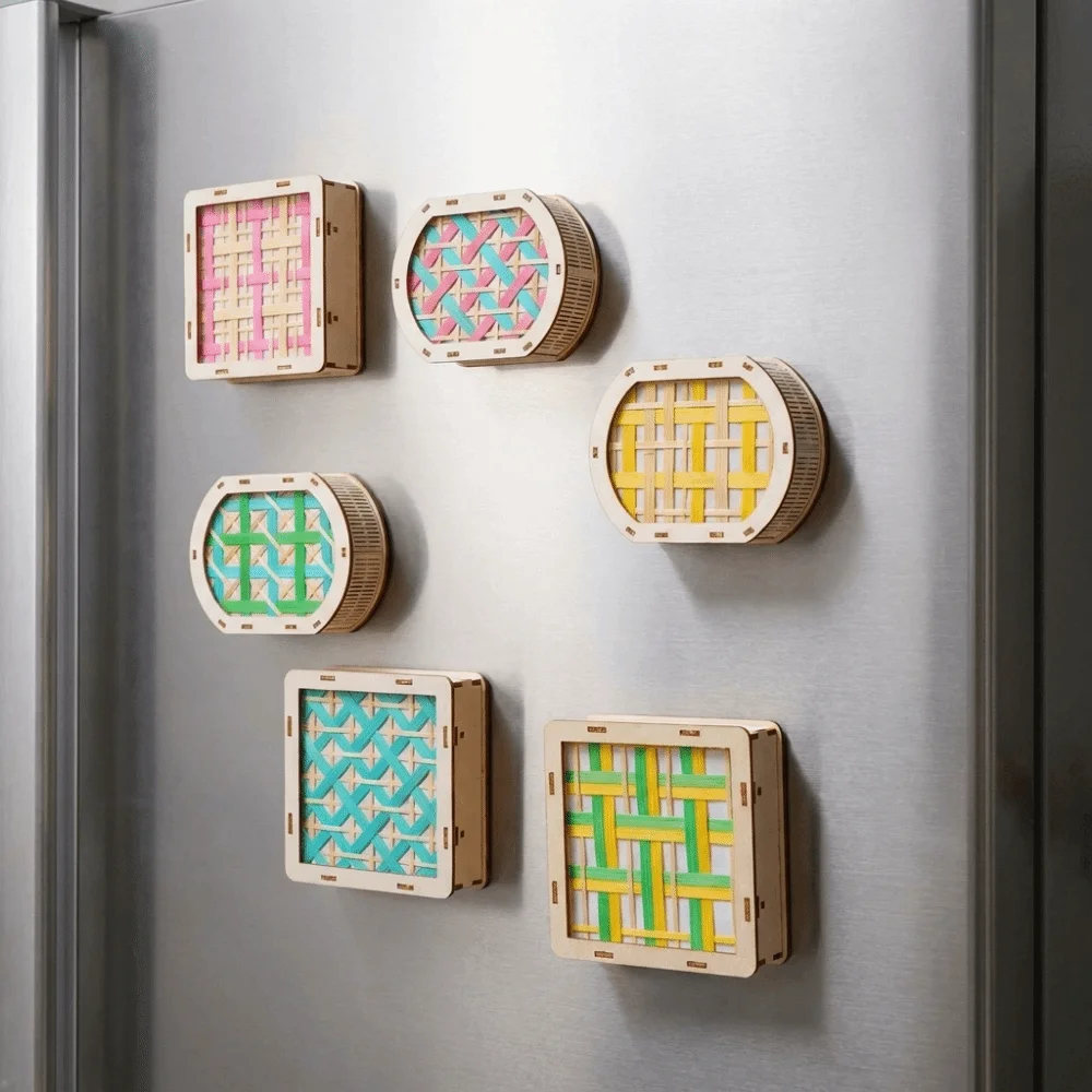Chinese Style Bamboo Woven Refrigerator Magnet Handmade Colorful Mid-Autumn Festival Lantern DIY Material Kit with Led Light