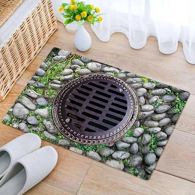 Steinmannlochdeckel Bedruckte Fußmatte Visuelles Illusionsmuster Veranda Wohnzimmer Eingang Rutschfester Teppich Eingangsbereich Heimteppich