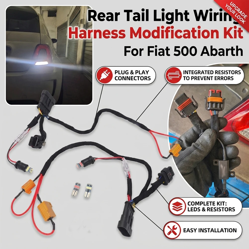 Für Fiat 500 Abarth: Modifikationskit für die Heckleuchtenverkabelung – Kabelbaum für die Modifikation der Brems- und Rücklichter – Detail 1
