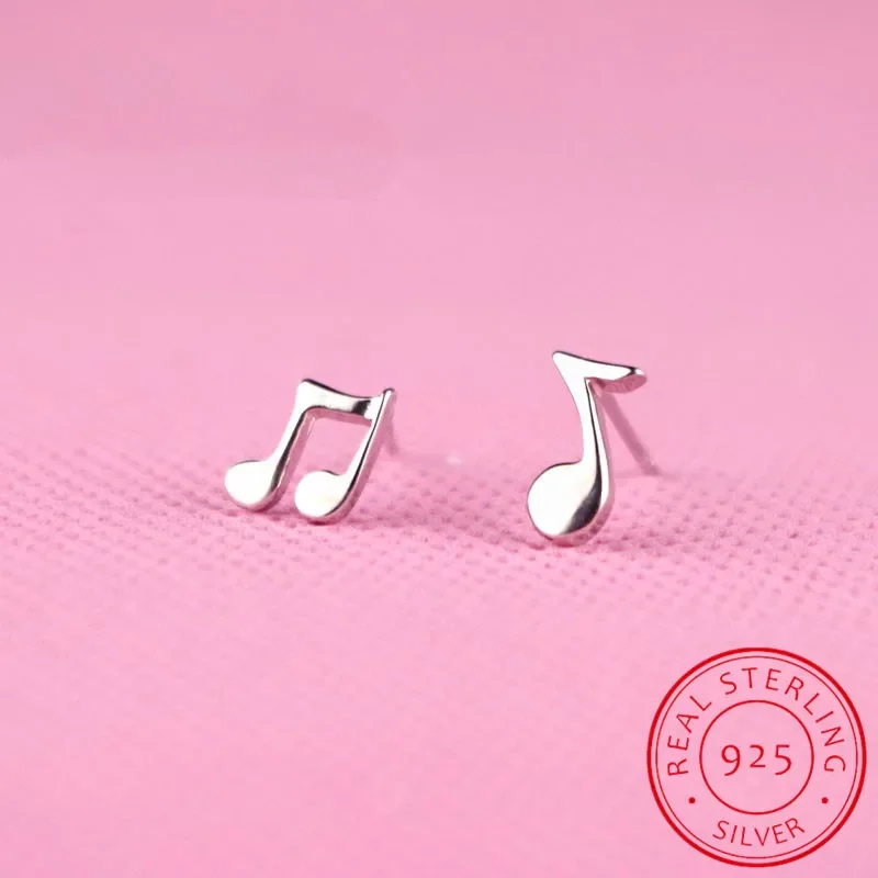 925 Sterling Silver Women's Jewelry Fashion Small Music Note Stud Earrings wedding party Gift For Girls Kid Lady Women