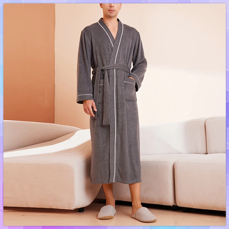 

Spring Autumn Summer Men's Cotton Kimono Robe For Homewear Bathrobe Couple Women's Dressing Gown Large Bath Towel White Pajamas