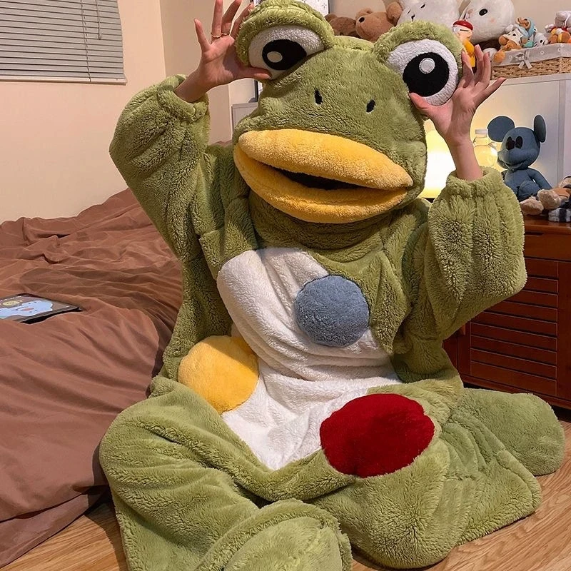 Cartoon Frog Kigurumi Unicorn Winter Pajamas Onesie Pyjama Costumes For Halloween Carnival Cosplay Women Men Party Slipper image 5