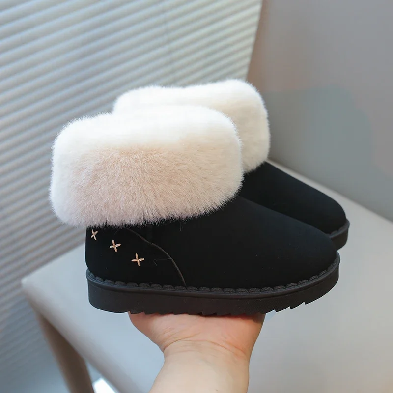 Kids Winter Boots for Boys Girls Unisex Children Ankle Thermal Boots Thick Plush Fluffy Warm 2024 Autumn Winter Girls Flock Shoe
