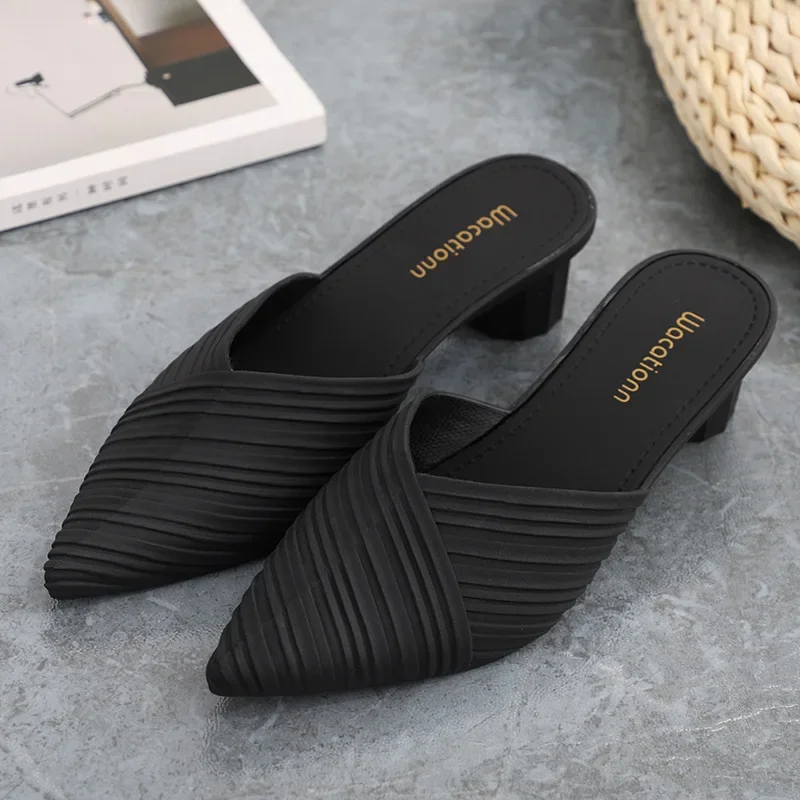 Trendy Shoes for Women Summer Fashion Design Elegant Mules Slippers Outdoor Solid PVC Plastic Pointed Toe Ladies Half Drag Slide